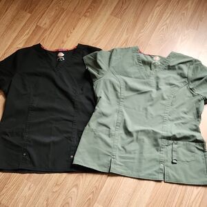 Dickies Black and Green Scrub Tops